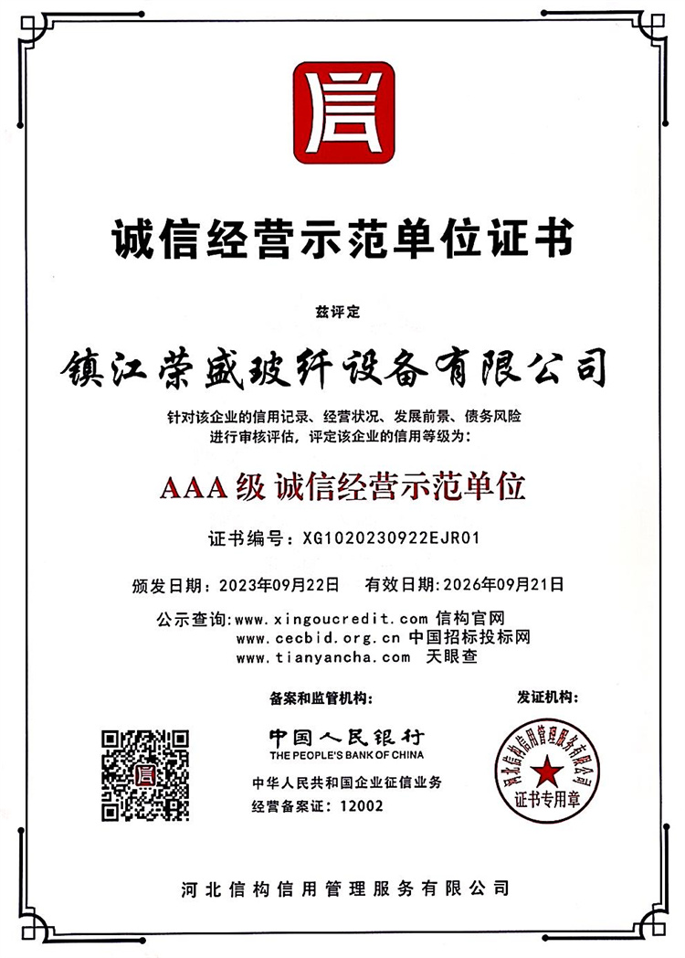 诚信经营示范单位证书